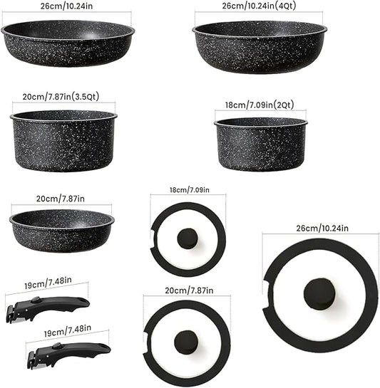 Pots and Pans Set, Nonstick Detachable Handle Cookware Set, Induction Kitchen Cookware Set with Removable Handle, Healthy Non Stick Cookware, Dishwasher & Oven Safe, PFOA Free