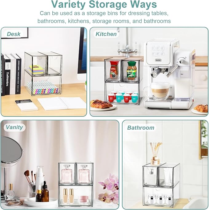 3 Tea and Coffee Organizer and Storage, Acrylic Tea Bag Holder Organizer, Plastic K Cup Drawer Container for Cabinet