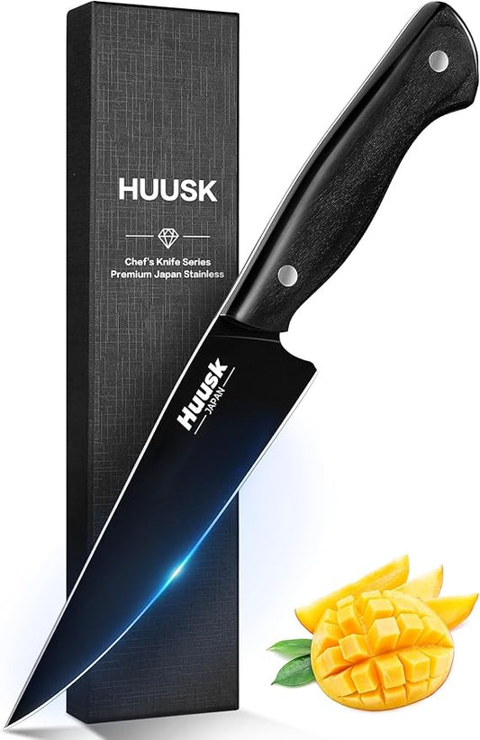 Huusk Japanese Kitchen Utility Knife 5.7in - Titanium Coating Blade Small Kitchen Knife, Sharp Mini Chef Knives for All Purpose, High Carbon Stainless Small Chef Knifes, Fathers' Day Gifts