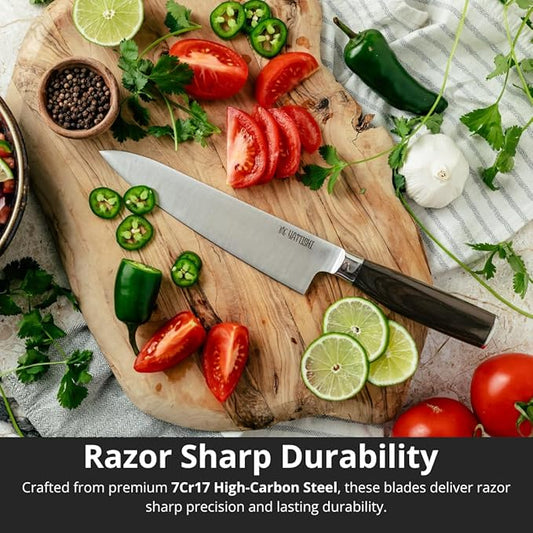 Yatoshi 15 Piece Knife Block Set - Pro Kitchen Knife Set Ultra Sharp High Carbon Stainless Steel with Ergonomic Handle