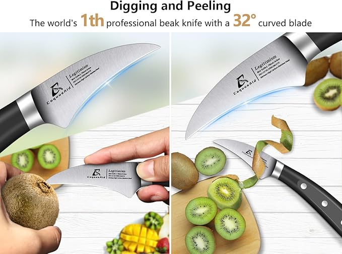 Paring Knife Set, 2PCS Small Kitchen Knives for Fruit, 3.8 Inch Fruit Knives and 2.75 Inch Bird Beak Peeling Knife, Premium Germany Stainless Steel Ergonomic Handle, Elegant Black Ideal for Gift