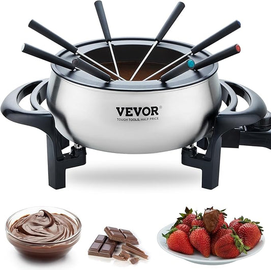 VEVOR Electric Fondue Pot Set, 3 Qt Melter for Cheese & Chocolate with 8 Forks, Candy Warmer with Temp Control, 1000W Non-Stick Stainless Steel Melting for Dessert, Broth, Wax Candle, Party Gift