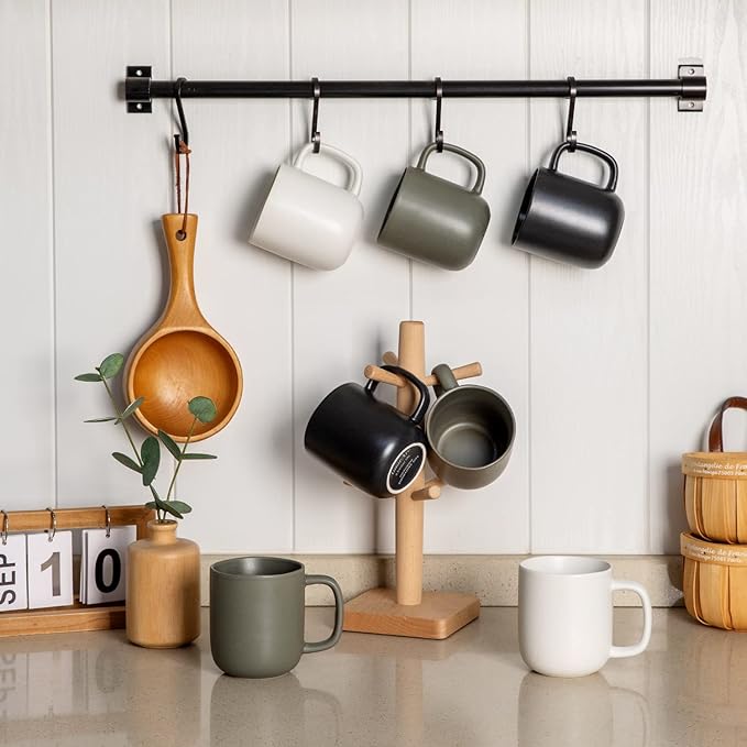 AmorArc 14oz Coffee Mugs Set of 6, Ceramic Coffee Mugs with Large Handle & Wavy Rim for Latte/Hot Cocoa/Tea, Stylish Coffee Cups for Men Women. Oven,Dishwasher&Microwave Safe, Matte White