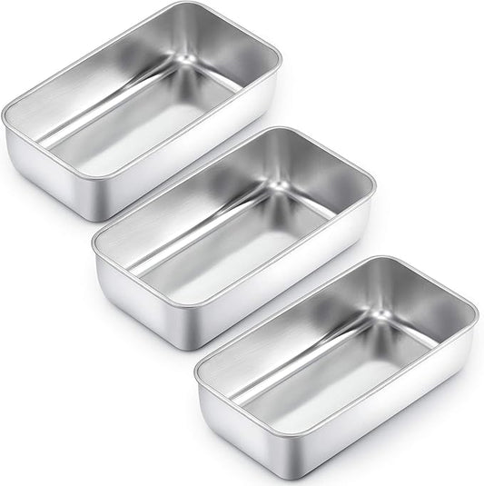 TeamFar Loaf Pan Set of 3, 9 x 5 Inch Bread Loaf Meatloaf Pan Stainless Steel for Baking Bread Cake Toast Brownies, Healthy & Sturdy, Oven & Dishwasher Safe