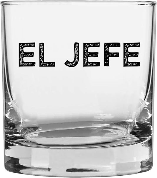 Spotted Dog Company Printed 11oz Whiskey Glass - El Jefe - Boss Day Gift, Manager Director Gift - Grit, National Boss Day Gifts Best Co-Worker Ever Funny, Gifts for Him, Father's Day