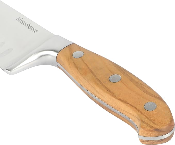 Bloomhouse 7 Inch German Steel Santoku Knife W/Italian Olive Wood Forged Handle