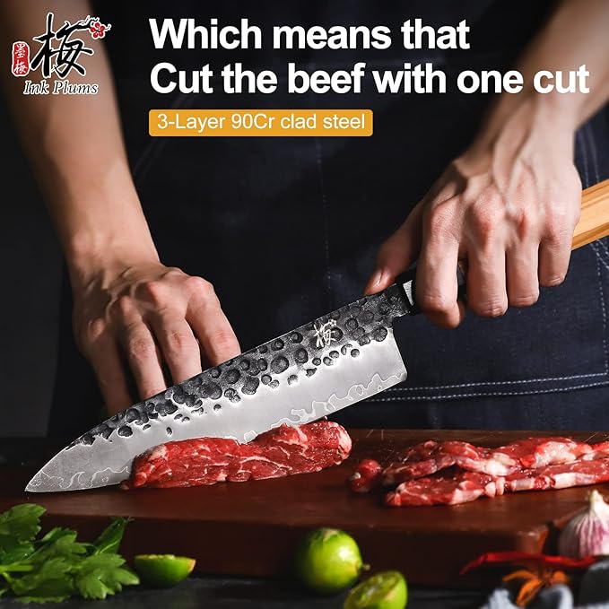 8 Inch Professional Kitchen Knife,High Carbon Steel Ultra Sharp Chef's Knife with Olivewood Handle & Gift Box