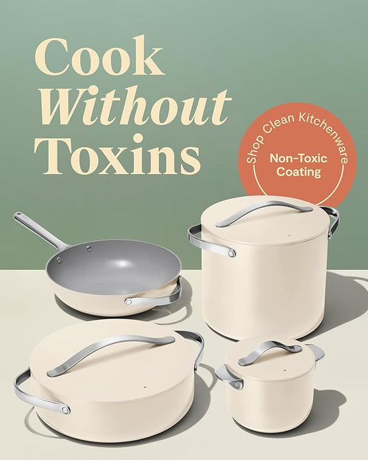 Caraway Cookware+ Collection - Specialty Cookware Set - Petite Cooker, Stir Fry Pan, Rondeau, & Stock Pot - 3 Lids & Storage Organizer Included - Marigold