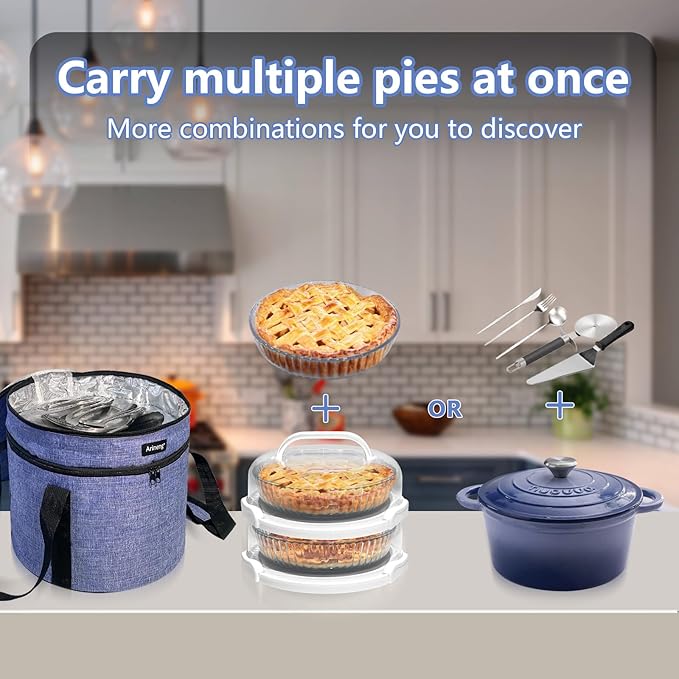 2 Pack Pie Containers with Lids and Handles, Includes Insulated Bags and Non-Slip Heating Pads, BPA Free Pie and Cheesecake Containers, Thanksgiving Gifts (Purple)