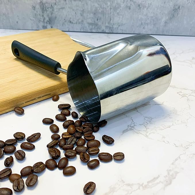 Turkish Coffee Pot, Milk Butter Warmer Pot Stainless Steel Coffee Pitcher Long Handle Coffeware Pitcher Turkish Coffee Maker Hot Chocolate Maker for Maple Syrup Sauce Heating (350ml)