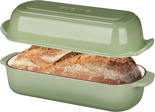 Enameled Cast Iron Loaf Pan with Lid, Dutch Oven Bread pan for Homemade Sourdough Bread Baking, 12.5x5.5 inch, 5qt, Pistachio Green