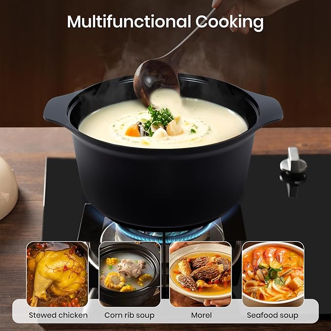 5.6Quart Nonstick Cooking Pot with Lid, Soup Pot with Nonstick Ceramic Coating,“Design of The Heat Exchange Space at The Bottom of The Pan” Suitable for 500°F Dishwashers & Ovens, PFOA Free