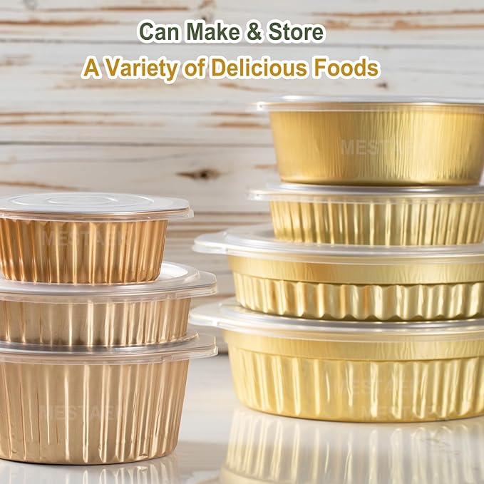 10.5" Extra-Deep Aluminum Foil Pans with Integrated Handles and Snap-On Lids (5 pcs) | 2X Thickness Heavy-Duty Reusable Tin for Baking and Cooking
