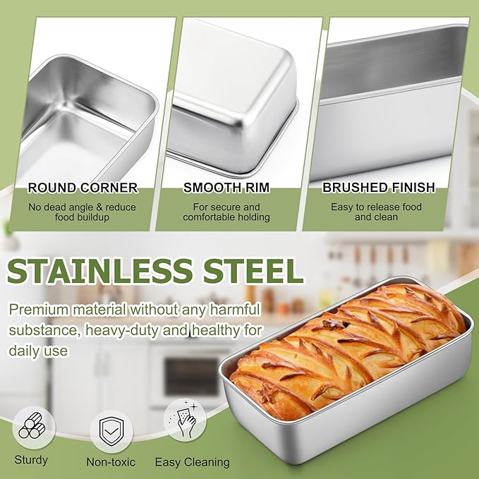 P&P CHEF Loaf Pan Set, 9-inch Bread Pans, Stainless Steel Loaf Toast Baking Pans For Bread Meatloaf Lasagna Cake, Healthy & Non Toxic, Oven & Dishwasher Safe,(Silver, 12Pcs)