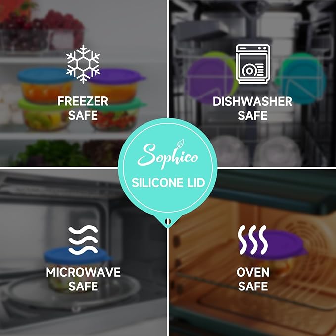 Sophico 2 Cup Round Silicone Storage Cover Lids Replacement for Pyrex 7200-PC and Anchor Hocking Glass Bowls (Container not Included) |Green-Blue 4 Pack |