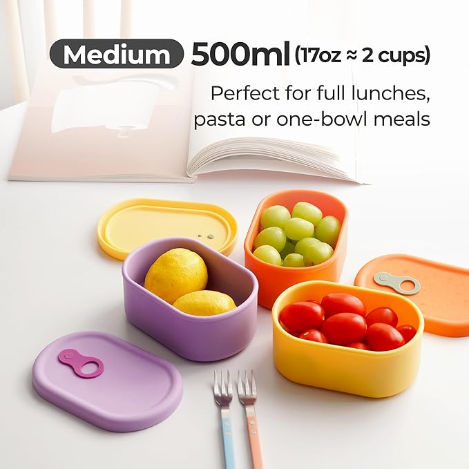 Premium Korean-Made Silicone Airtight Food Container with Steam Vent – BPA Free, Leakproof, Microwave & Freezer Safe Meal Prep. & Leftovers Storage (Green Apple, 500ML)