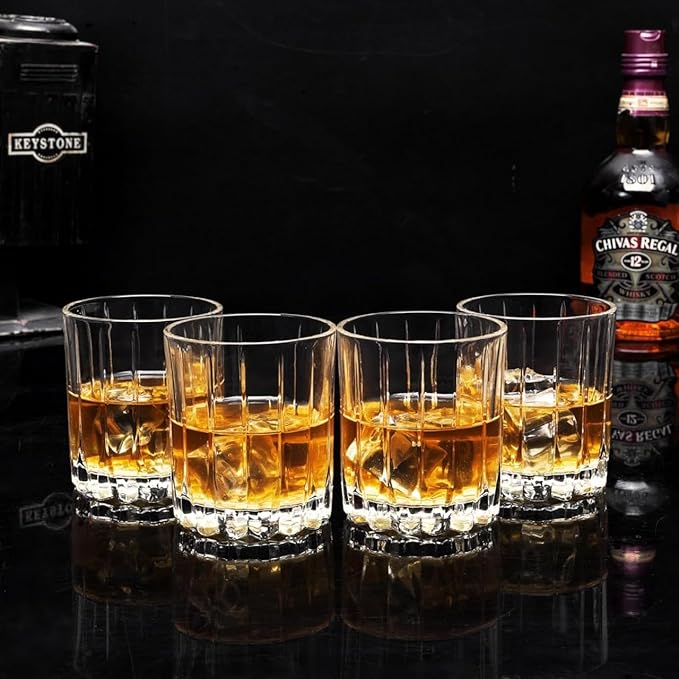 Set of 4 Crystal Whiskey Glasses, 10 Oz Premium Rocks Tumblers in Elegant Gift Box - great for Bourbon, Scotch, and Cocktails (4 SET)