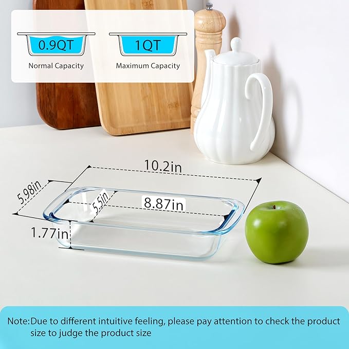 1QT Glass Baking Dish for Oven, Single Serving Glass Pan for Cooking Small Casserole Dish Rectangular Baking Pan Oven Bakeware