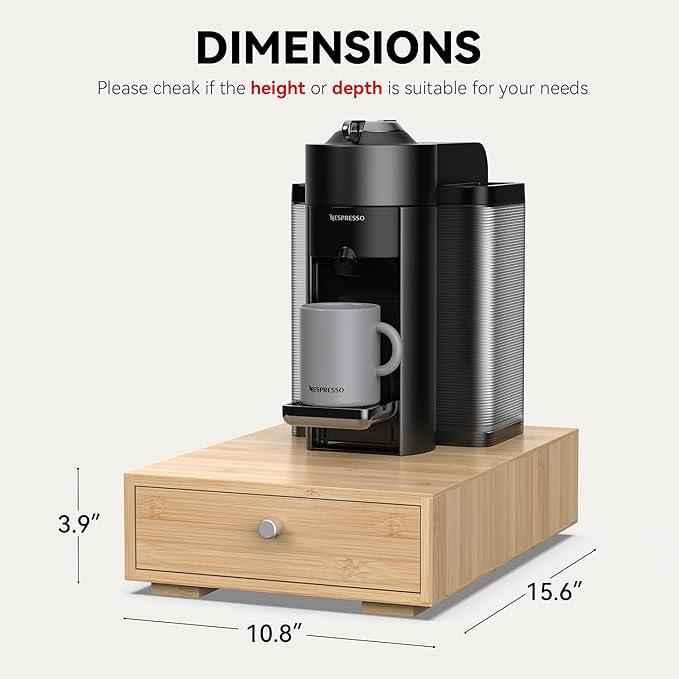 for Nespresso Vertuo Capsules (NV140) - Premium Bamboo Coffee Pod Drawer, 40 Big or 52 Small Vertuoline Pods Organizer Holder - 10.8"Wx15.6"Dx3.9"H (Natural)