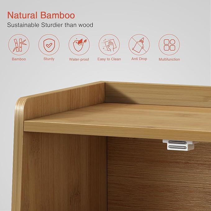 Wood Bread Box for Kithcen Countertop, Rustic Breadox Storage Container for Homemade Bread, Small Bread Keeper Holder Organizer with Window (Natural Bamboo)