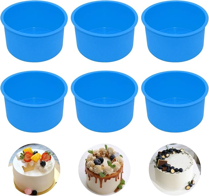 Silicone Mini Round Cake Molds, 4 Inch, Blue, Reusable, Non-Stick, Microwave, Oven, Freezer Safe