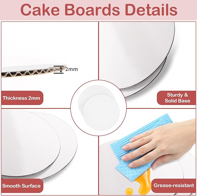 WINKIO Cake Box with Cake Boards, 2 Pack 8 In Disposable Cake Carrier, Cakes Transport Container, White Bakery Holder with Window (2, white, 8x8x8 In)