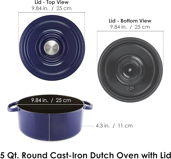 Chantal Enameled Cast Iron Cookware, 5 pc Set, Cobalt Blue