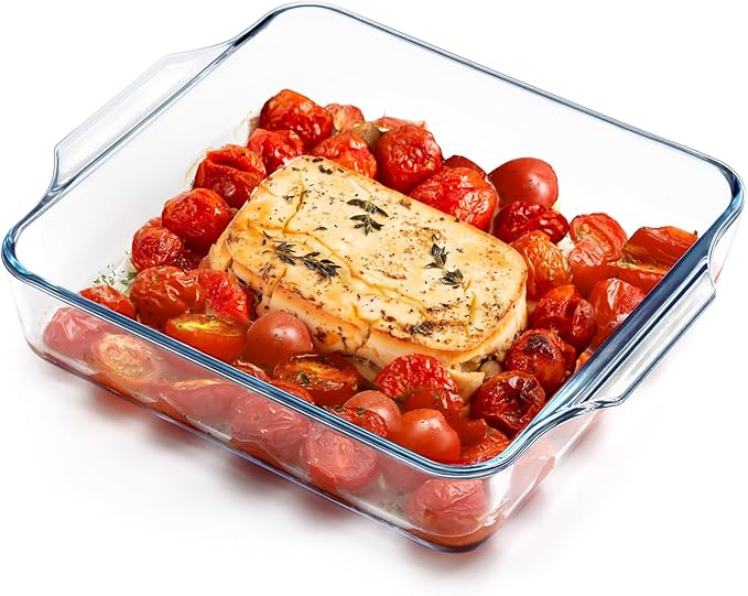 NUTRIUPS 7.7x9.8x1.7 Inch Small Glass Baking Dish for Oven, 37oz Square Cake Pan Glass Casserole Dishes for Oven