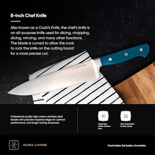 8 Inch Professional Chef Knife – High Carbon Stainless Steel, Razor-Sharp, Versatile Cooking & Cutting Kitchen Knife, Ergonomic Handle, Sleek Royal Blue Design