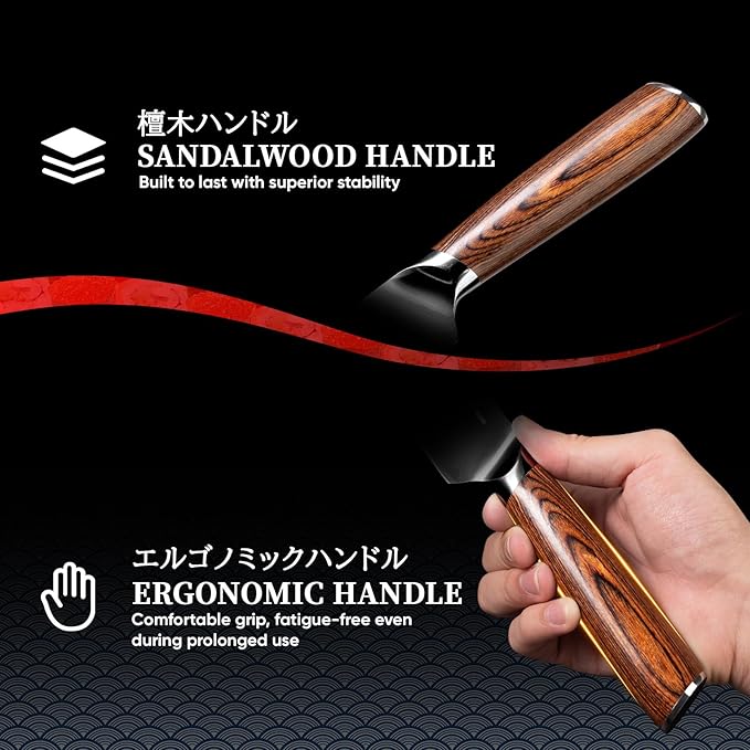 XXV 10 Inch Sushi Knife, High Carbon Japanese Steel Sashimi Knife, Japanese Knives with Sandalwood Handle for Fish Filleting & Slicing