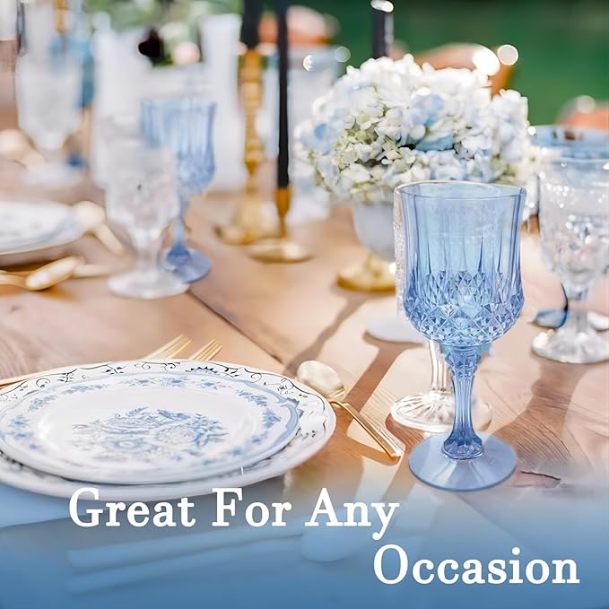 Plastic Wine Glasses,Plastic Goblets Vintage Style Cordial Drinking Glasses for Wedding Reception, Grand Event Party Supplies (100, Blue)
