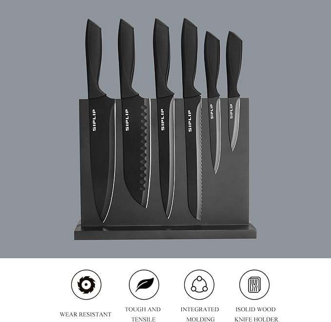 Kitchen knife set with Magnetic knife holder, 15 pieces high carbon stainless steel sharp kitchen knife set including chef's knife, bread knife, serrated steak knife set