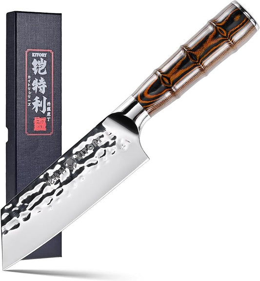 Kitory Kiritsuke Chef Knife 5.5", Small Japanese Kitchen Knives, HC German Stainless Steel, Hammered Finish Blade, Pakkawood Handle Cooking Cutlery 2025 Gifts for Home&Restaurant