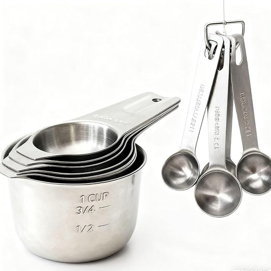 Stainless Steel Measuring Cups and Measuring Spoons Set with Circular Connector,Kitchen Measuring Spoons and Cups,kitchen tool for cooking and baking(13 Piece Set)