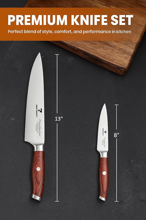 PrecisionEdge Ultra Sharp Japanese Chef Knife Set Professional Slice Cooking with Red Pakkawood Handles Japanese Kitchen Knives Sets without block Culinary Chef Knives (2PCs Knife Set)