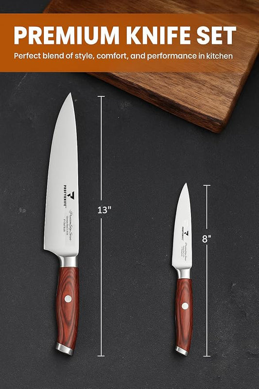 PrecisionEdge Ultra Sharp Japanese Chef Knife Set Professional Slice Cooking with Red Pakkawood Handles Japanese Kitchen Knives Sets without block Culinary Chef Knives (2PCs Knife Set)