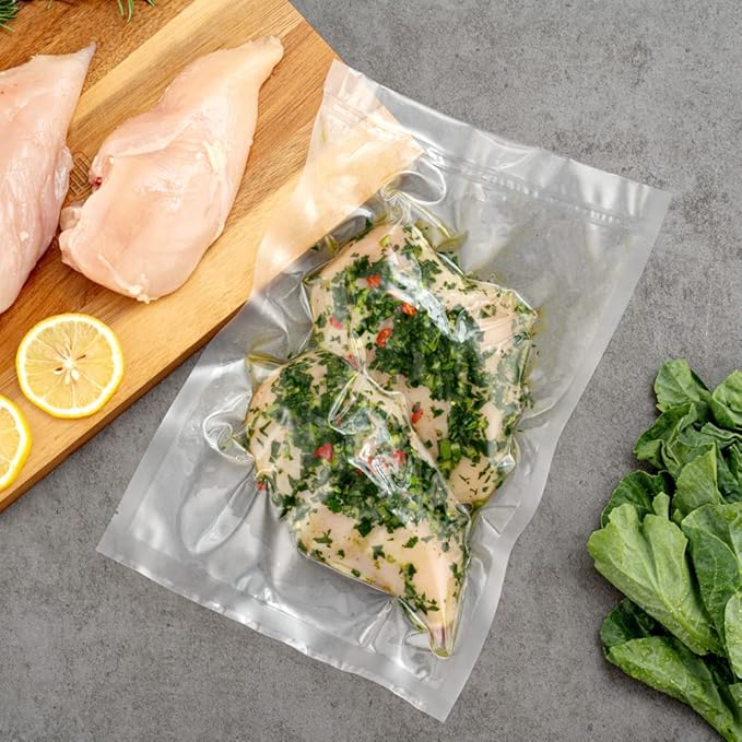Restaurantware Fresh Hero 12 x 8 Inch Vacuum Sealer Bags 100 Food Storage Bags - 3 mil Thick Microwavable Clear Plastic Sous Vide Bags Freezable For Storing Food Or Sous Vide Cooking