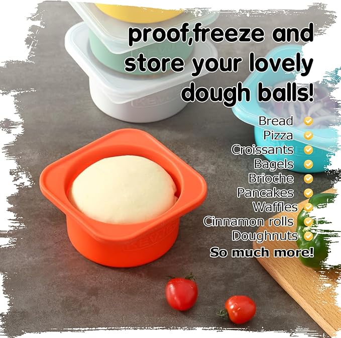 Stackable Silicone Artisan Pizza Dough Proofing Proving Containers with Air-tight Lids-4pack-500ml Volume for 250g Dough Ball (2green+2Space Grey)