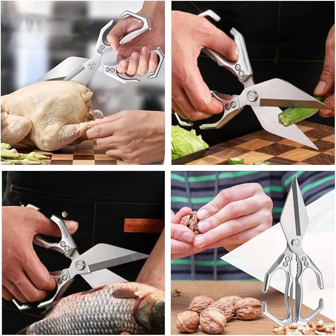 Meat Scissors, Stainless Steel Kitchen Shears Heavy Duty, Multifunctional Heavy-Duty Kitchen Shears - Professional Cutting Tool for Poultry,Seafood,Bones, Herbs and Food Preparation (Gold)