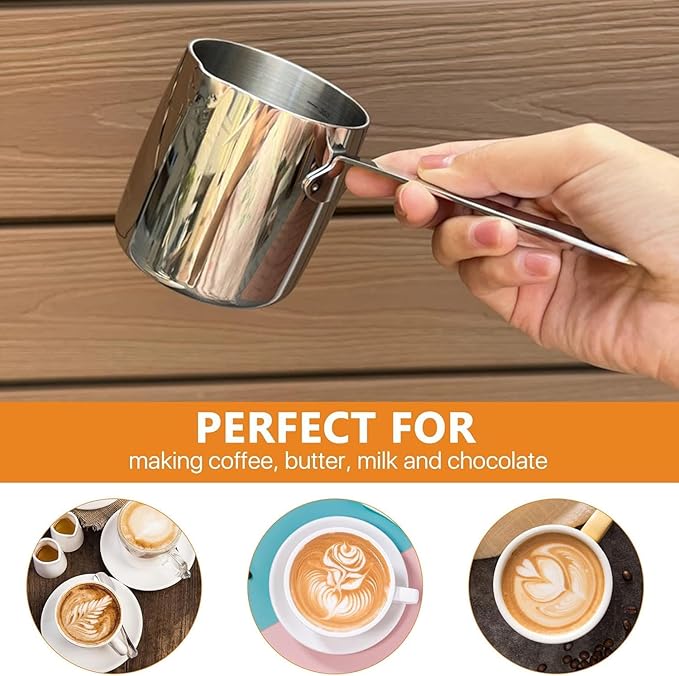 Coffee Milk Warmer Mini Butter Melting Pot Turkish Chocolate Sauce Pan Stainless Steel, 10oz/300ml Matching Gift Box