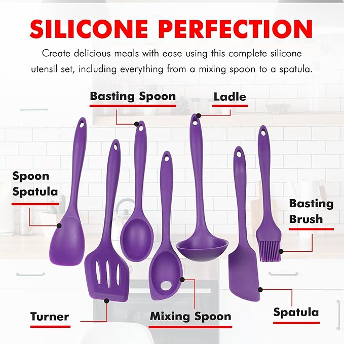 Chef Craft Premium Silicone Kitchen Tool and Utensil Set, 7 Piece, Purple