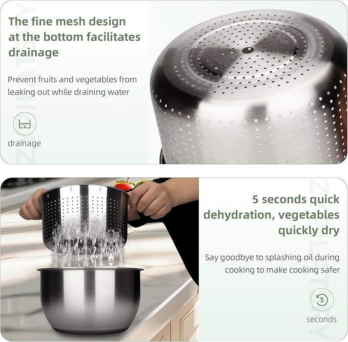 6L-Stainless Steel Salad Rotator, Vegetable Dishwasher,Lettuce Cleaner And Dryer, Kitchen Strainers.