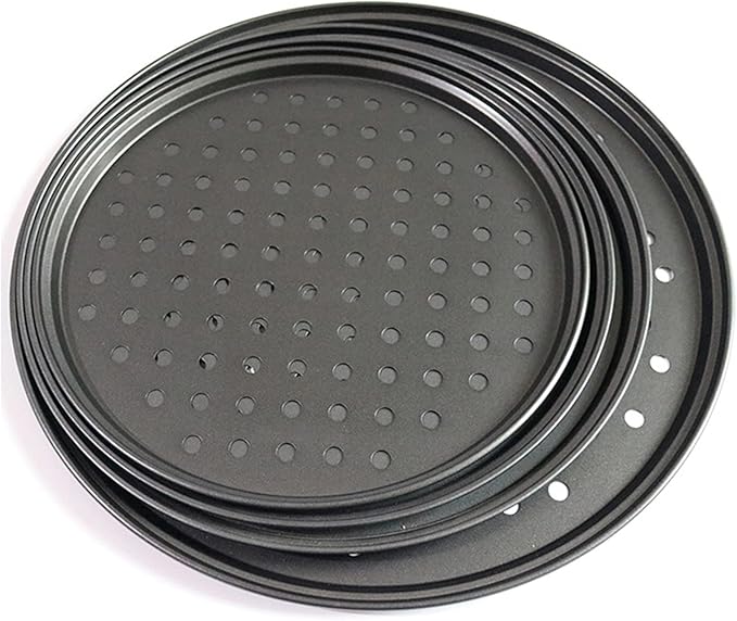12.6 inch Pizza Pan With Holes, Carbon Steel Perforated Non-Stick Bakeware for Home Kitchen Oven, 2 Pack