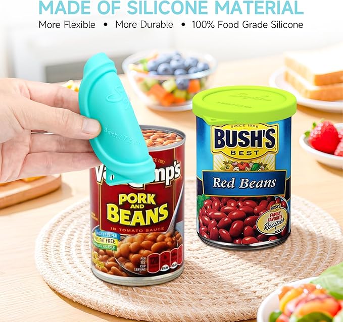 4PCS 3-inch Silicone Can Lids for Goya | Van Camp's | Chef Boyardee | Bush's Best | Farmer's Market Can, Tight Seal Cover for Canned Good, Can Toppers, Reusable Food Saver Lid (Can NOT Included)