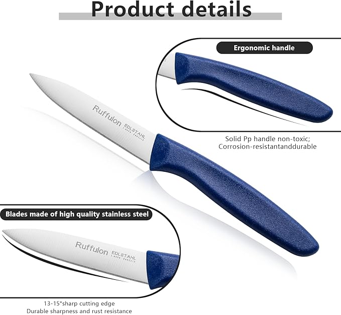 Paring Knife Fruit Knife Set (6 Pieces), Ultra Sharp Stainless Steel Vegetable and Fruit Knife with PP Plastic Ergonomic Handle for Cutting Fruits and Vegetables,Blue/Yellow/Green