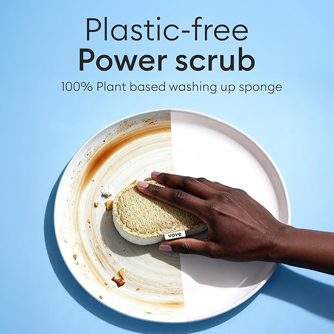 Vove Washing Up Sponges, Pack of 8 - Loofah & Cellulose Sponge with Cotton, Natural Eco-Friendly Kitchen Sponges & Scourers for Household Cleaning, FSC-Certified Packaging