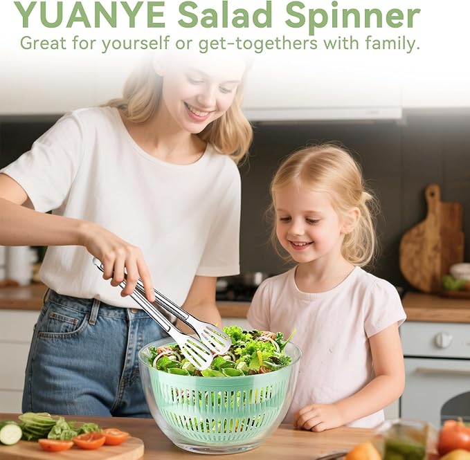 YUANYE Salad Spinner Large, 3 IN 1 Vegetable and Fruit Washing Bowl with Strainer, Lettuce Spinner with 5 Blades Slicer, Egg Yolk Strainer, Salad Bowl for Efficient Salad Preparation, 5.3 Qt
