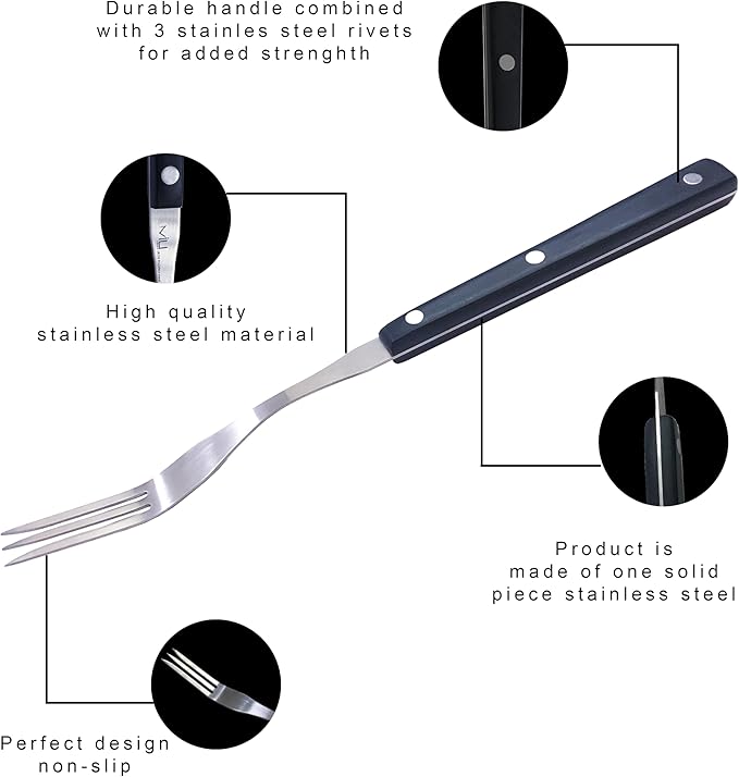 WALLFARM Granny Fork 12" 3-Tine - Pro-Grade Stainless Steel - Heat-Resistant BBQ Meat Fork - Ideal for Serving, Cooking, Turning, Roasting, Shredding, Barbecue