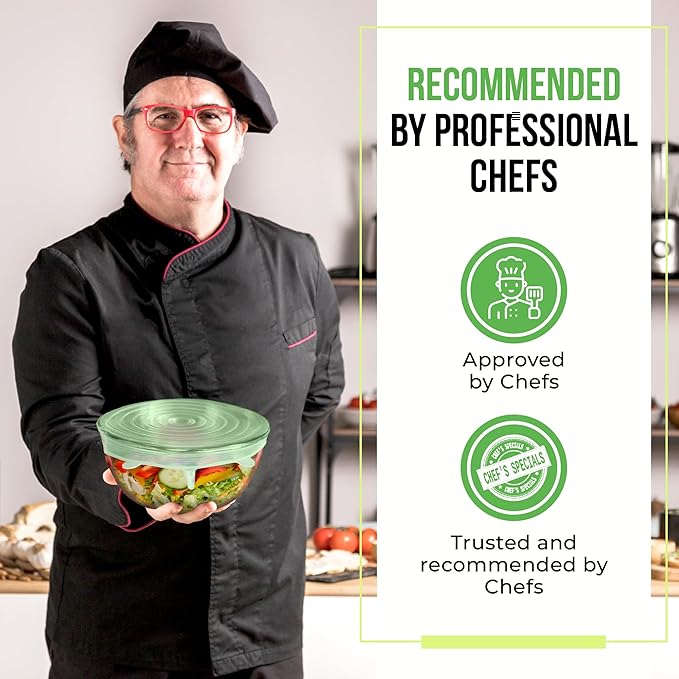 Reusable Silicone Stretch Lids for Food Storage in Fridge - Elastic Heat-Resistant Bowl Covers, Cups, Cans, Jars - Universal Food Grade Lid for Containers - 7 Pack - Mint Frost Stretchy Lid Set