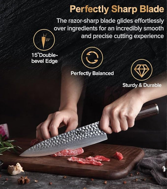 XINZUO 8 Inch Damascus Chef Knife,67 Layers Damascus Steel Kitchen Knife,Sharp Professional Japenese Chef Knife with Gift Box, Dark Brown Pakkawood Handle